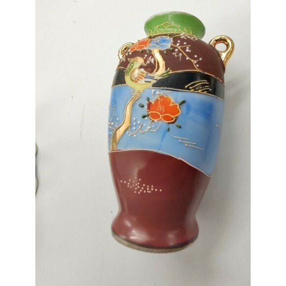 Hand Painted Moriage Miniature Two Handled Jug Bird & Floral Japan 5" - Picture 7 of 11